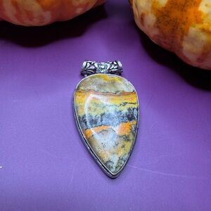 Chunky Bumble Bee Jasper. 925 Silver Plated 2” Pendant
